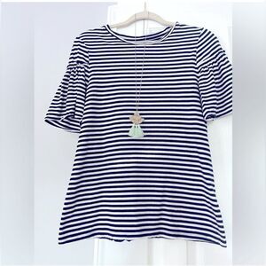 Banana Republic black & white striped “Designer Tee” with ruffled sleeves!